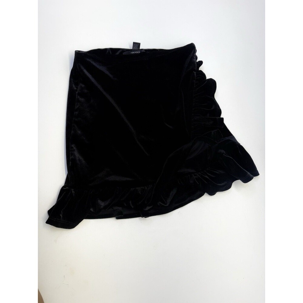 Forever 21 Black Velour Side zip Tiered Mini skirt S Gothic Punk 90's Party NWTS